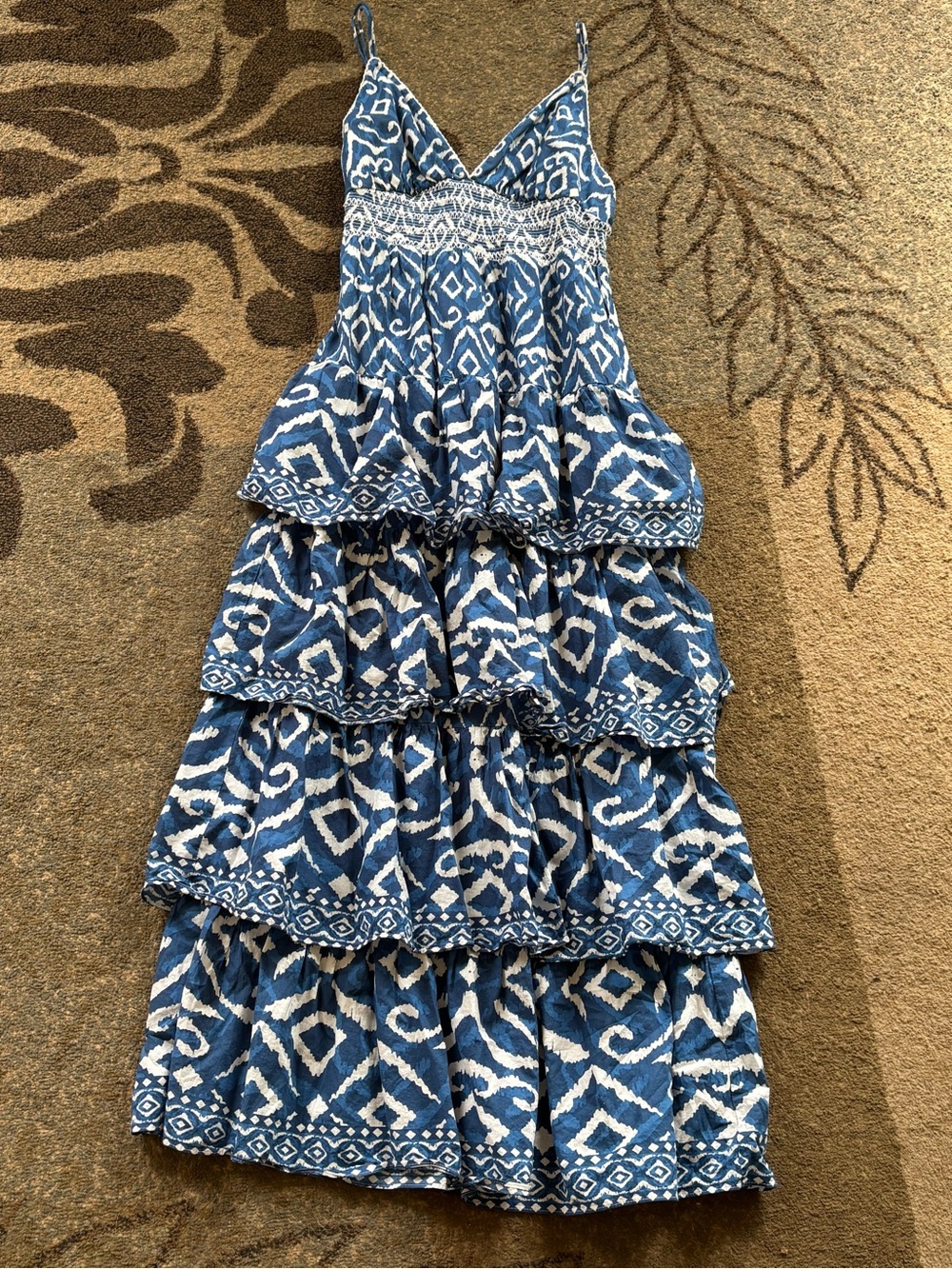Women’s Blue and White Tiered Summer Dress